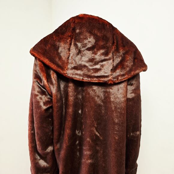 Dennis Basso Faux Fur Coat Size L Reversible Red Maroon Pockets Soft - Picture 9 of 14